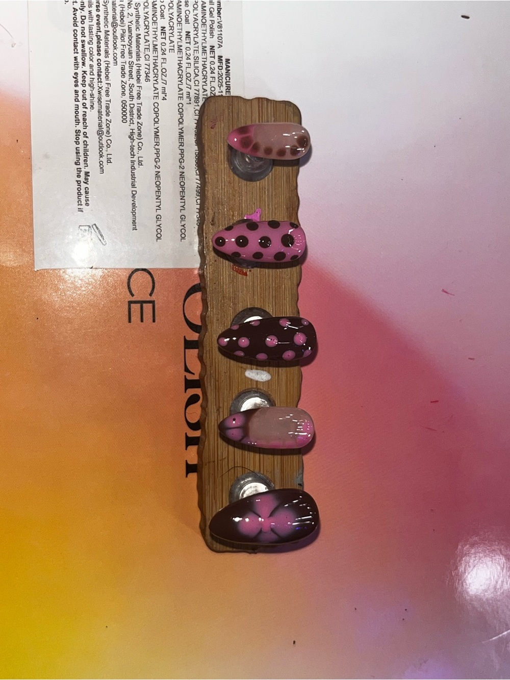Pink and brown press on nails